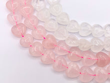 Cargar imagen en el visor de la galería, 12mm Shiny Heart Shape Natural Quartz/ Rose Quartz Gemstone Beads Valentine's Day White And Pink Heart Beads 15" Price Per Strand