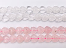 Cargar imagen en el visor de la galería, 12mm Shiny Heart Shape Natural Quartz/ Rose Quartz Gemstone Beads Valentine's Day White And Pink Heart Beads 15" Price Per Strand