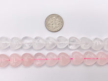 Cargar imagen en el visor de la galería, 12mm Shiny Heart Shape Natural Quartz/ Rose Quartz Gemstone Beads Valentine's Day White And Pink Heart Beads 15" Price Per Strand