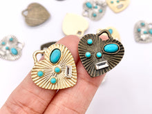 Cargar imagen en el visor de la galería, 20mm Pewter Heart With Turquoise Charms Valentine's Day Heart Pendants in Matte Gold, Silver and Bronze Color