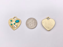 Cargar imagen en el visor de la galería, 20mm Pewter Heart With Turquoise Charms Valentine's Day Heart Pendants in Matte Gold, Silver and Bronze Color