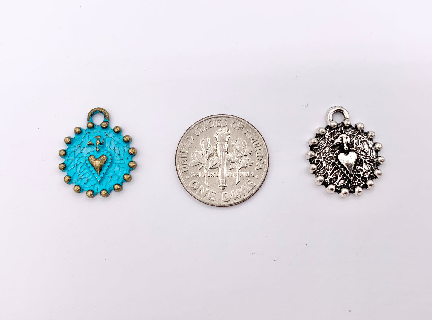 15mm Pewter Heart Coin Charms Valentine's Day Heart Pendants in Matte Gold, Gold, Silver, Bronze and Patina Color 20 PCS