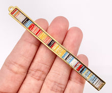 Load image into Gallery viewer, 7x83mm/3.26 inches Pewter Hand Crafted Bar Pendants with Multicolor Fabric in Light Gold, Gold, Silver and Brass