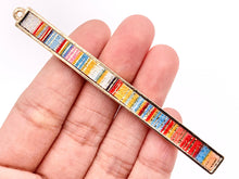 Load image into Gallery viewer, 7x83mm/3.26 inches Pewter Hand Crafted Bar Pendants with Multicolor Fabric in Light Gold, Gold, Silver and Brass