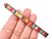 Load image into Gallery viewer, 7x83mm/3.26 inches Pewter Hand Crafted Bar Pendants with Multicolor Fabric in Light Gold, Gold, Silver and Brass
