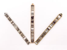 Load image into Gallery viewer, 7x83mm/3.26 inches Pewter Hand Crafted Bar Pendants with Gray Fabric in Gold, Silver and Brass