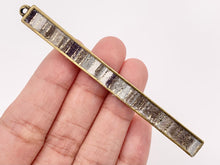 Load image into Gallery viewer, 7x83mm/3.26 inches Pewter Hand Crafted Bar Pendants with Gray Fabric in Gold, Silver and Brass