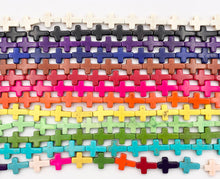 Cargar imagen en el visor de la galería, 12x16mm Cross Howlite Turquoise Flat Beads White, Red, Turquoise, Multicolor, Green, Black, Purple And More Around 15" Price 1 Strand