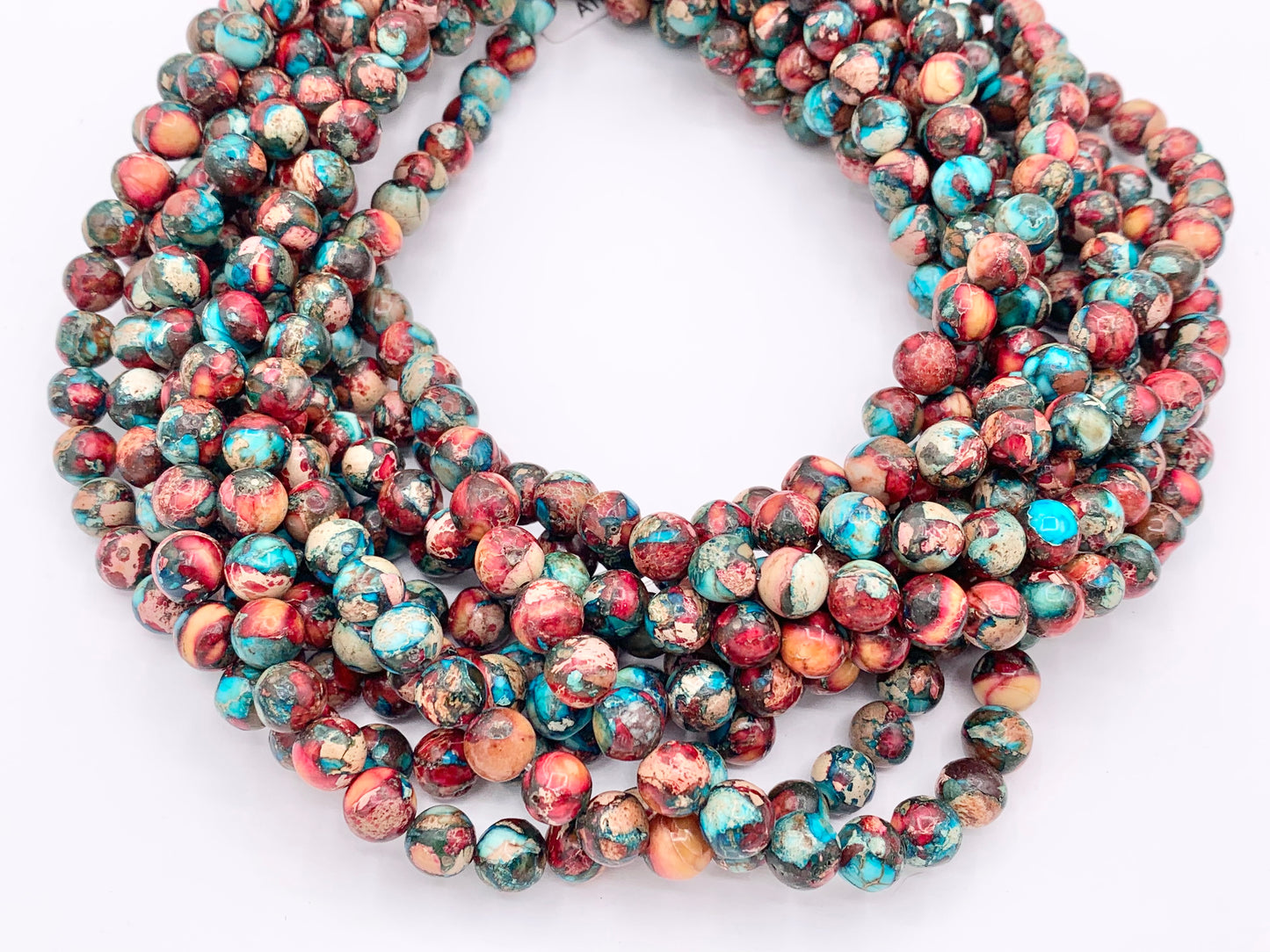 Dyed Pink & Blue Composite Variscite/Sea Sediment/Impression Jasper Round Smooth Beads 4mm 6mm 8mm 10mm