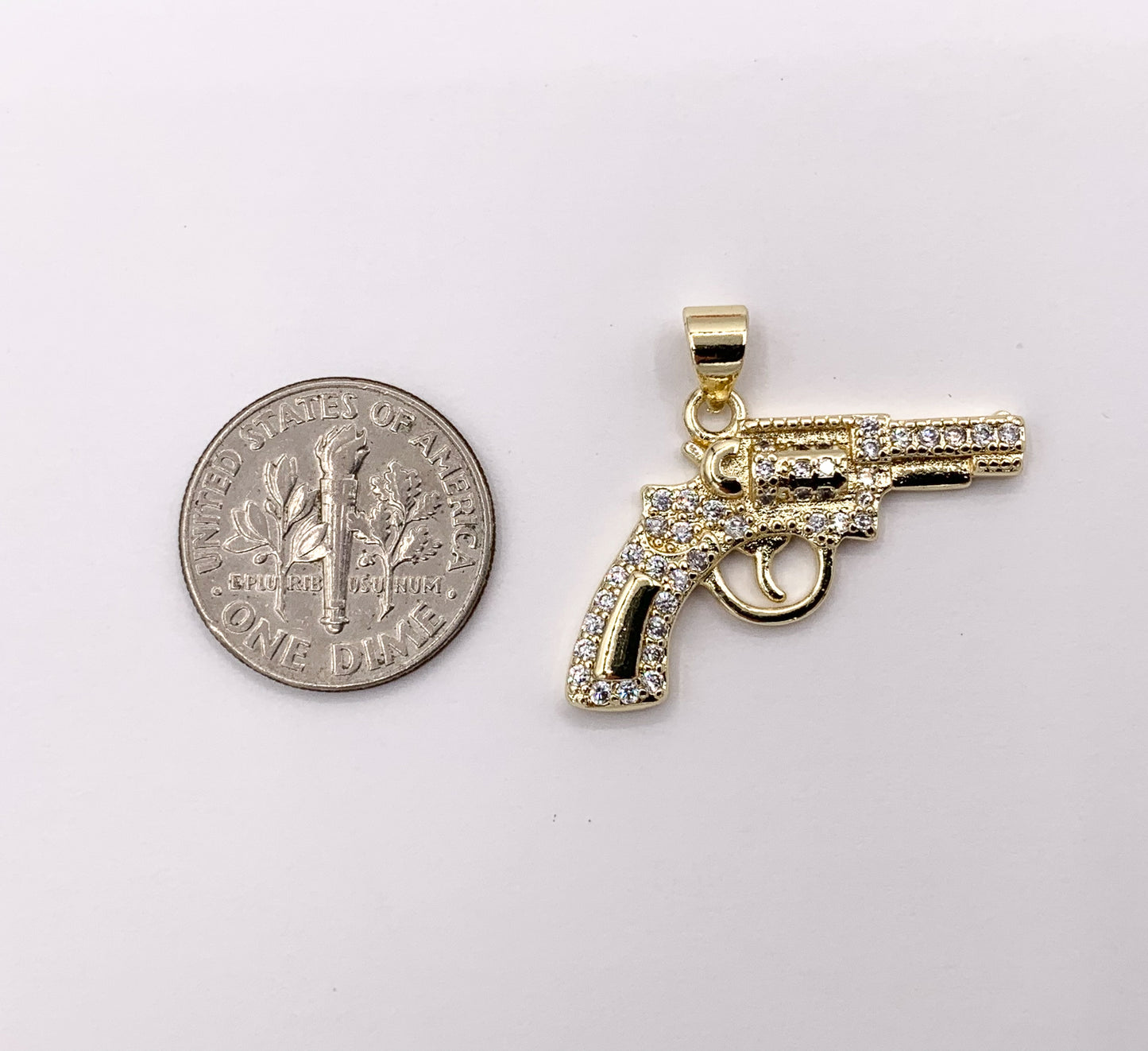Gun Pendant CZ Pave Revolver Handgun Pendant in Real Gold 18K Plated Micro CZ Over Brass 6PCS