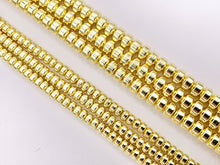 Load image into Gallery viewer, Hematite Puffy Wheel Shiny Spacer Beads | Real 18K Gold Plated Stone Beads 4mm 6mm Around 16"