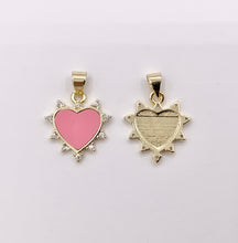 Cargar imagen en el visor de la galería, 18K Real Gold Plated Micro CZ Pave White Lip Shell & Pink Enamel Heart Charm Pendant Over Copper 10 PCS
