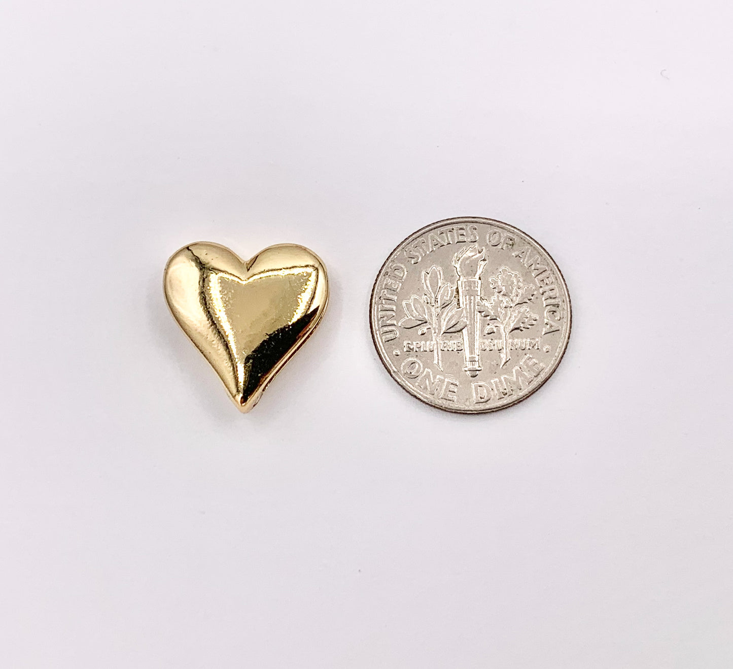 Plain Puffy Heart Slider Charms in 18K Gold plated Copper 10 PCS