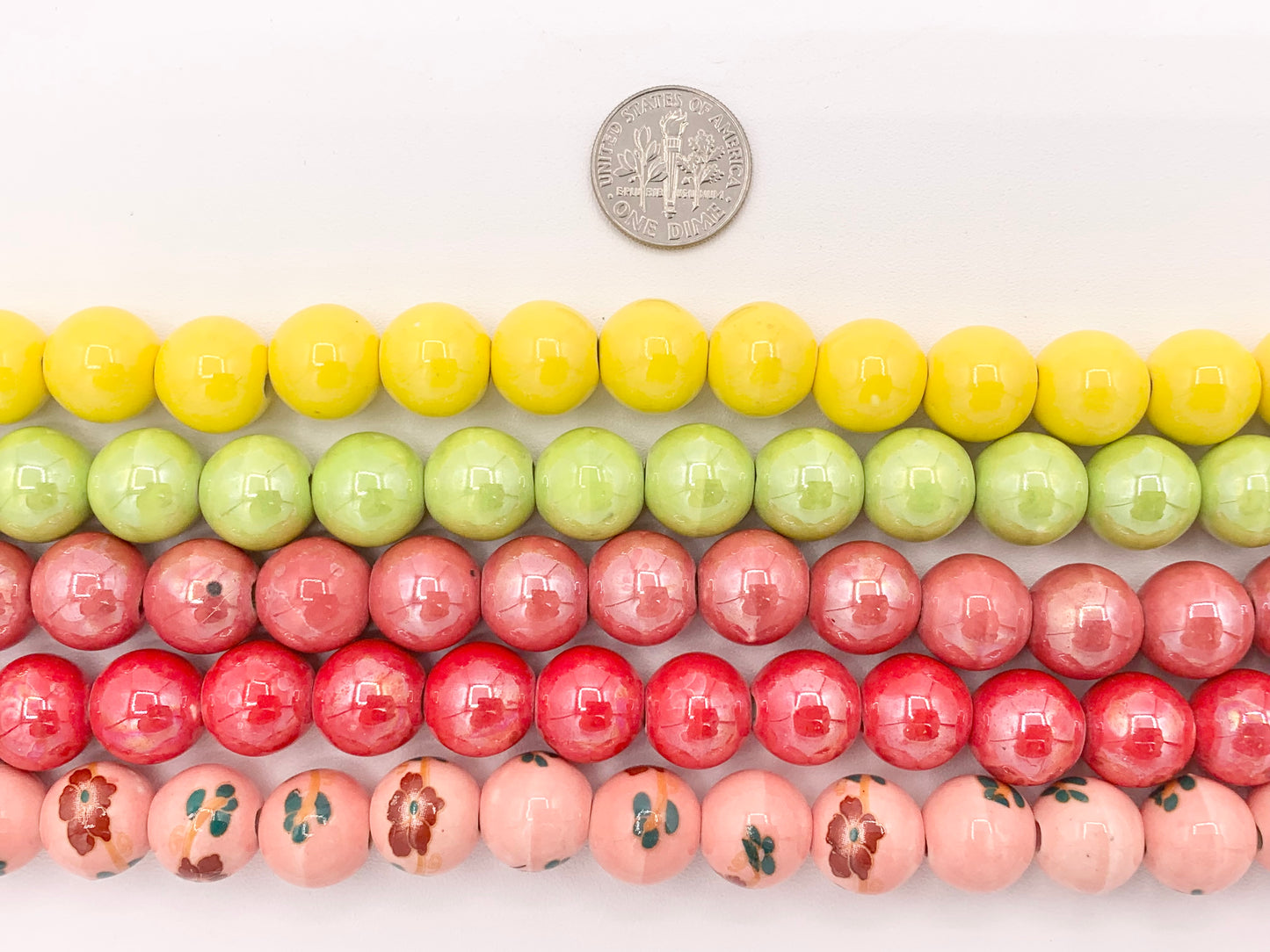 Ceramic Porcelain Beads Round Shiny Glossy Beads For Jewelry Making Yellow Green Red Flora 11-12"