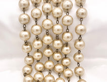 Load image into Gallery viewer, 12mm Vintage Glass Pearl Large Imitation Champagne Pearl Rosary Style Beaded Chain With Brass Wire By Foot/Yard