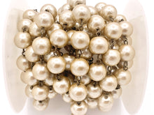 Load image into Gallery viewer, 12mm Vintage Glass Pearl Large Imitation Champagne Pearl Rosary Style Beaded Chain With Brass Wire By Foot/Yard