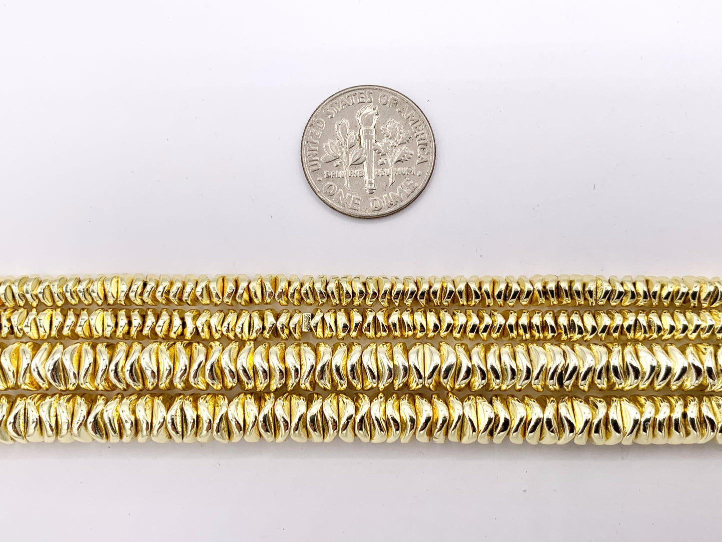 Hematite Wavy Disc Shiny Spacer Beads | Real 18K Gold Plated Stone Beads 4mm 6mm Around 16"