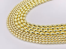 Load image into Gallery viewer, Hematite Puffy Rice Shape Shiny Beads | Real 18K Gold Plated Stone Beads 3mm 5mm Around 16"