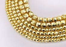 Load image into Gallery viewer, Hematite Faceted Cube Shiny Spacer Beads | Real 18K Gold Plated Stone Beads 4mm 5mm 6mm Around 15"