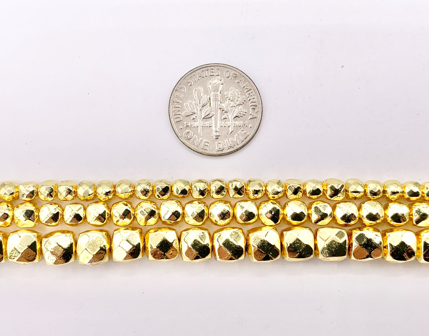 Hematite Faceted Cube Shiny Spacer Beads | Real 18K Gold Plated Stone Beads 4mm 5mm 6mm Around 15"
