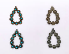 Cargar imagen en el visor de la galería, 34x49mm Pewter Flora Teardrop Pendants with Turquoise Howlite in Gold, Silver Gunmetal and Bronze Color 6 PCS