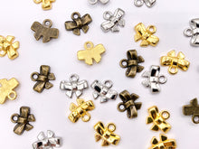 Load image into Gallery viewer, 13x11mm Pewter Cute Tiny Bow Tie Charm in Gold, Silver and Brass 125g