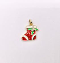 Load image into Gallery viewer, Cute Christmas Stocking Charm Holiday Enamel Pendant in Real Gold 18K Plated Micro CZ Pave Over Copper 5 PCS