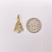 Load image into Gallery viewer, Christmas Tree Charm in Real Gold 18K Plated Micro CZ Pave Over Copper 5 PCS