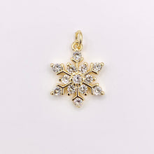 Load image into Gallery viewer, Christmas Snowflake Charm in Real Gold 18K Plated Micro CZ Pave Over Copper 5 PCS