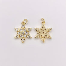 Load image into Gallery viewer, Christmas Snowflake Charm in Real Gold 18K Plated Micro CZ Pave Over Copper 5 PCS