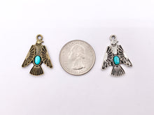 Load image into Gallery viewer, 20x28mm Pewter Thunderbird Pendants with Turquoise Howlite in Gold, Silver Gunmetal and Bronze Color
