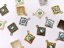 Cargar imagen en el visor de la galería, 20mm Pewter Granny Square Pendants with Turquoise Howlite Cute Diamond Shape Charms in Gold, Silver, Bronze and Matte Gold Color