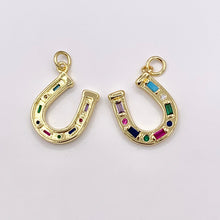 Load image into Gallery viewer, Clear/Multicolor CZ Horseshoe U Charm in Real 18K Gold Plated Over Copper 6 PCS