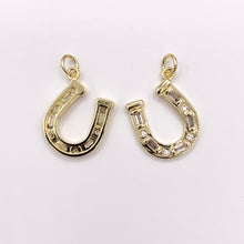 Load image into Gallery viewer, Clear/Multicolor CZ Horseshoe U Charm in Real 18K Gold Plated Over Copper 6 PCS