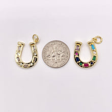 Load image into Gallery viewer, Clear/Multicolor CZ Horseshoe U Charm in Real 18K Gold Plated Over Copper 6 PCS