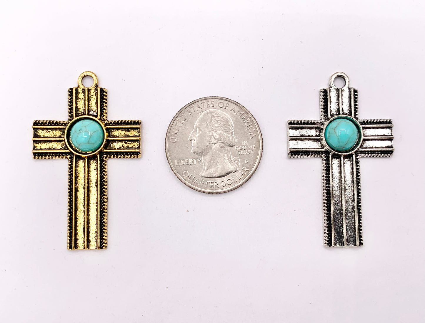 26x43mm Pewter Cross With Turquoise Charms Large Antique Cross Pendants in Gold, Silver and Bronze Color 10 PCS