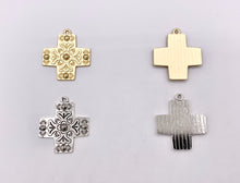 Cargar imagen en el visor de la galería, 28mm Pewter Greek Cross Charms Large Cross Pendants in Matte Gold, Silver, Bronze, Gunmetal Color
