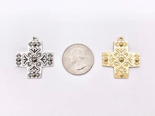 Cargar imagen en el visor de la galería, 28mm Pewter Greek Cross Charms Large Cross Pendants in Matte Gold, Silver, Bronze, Gunmetal Color
