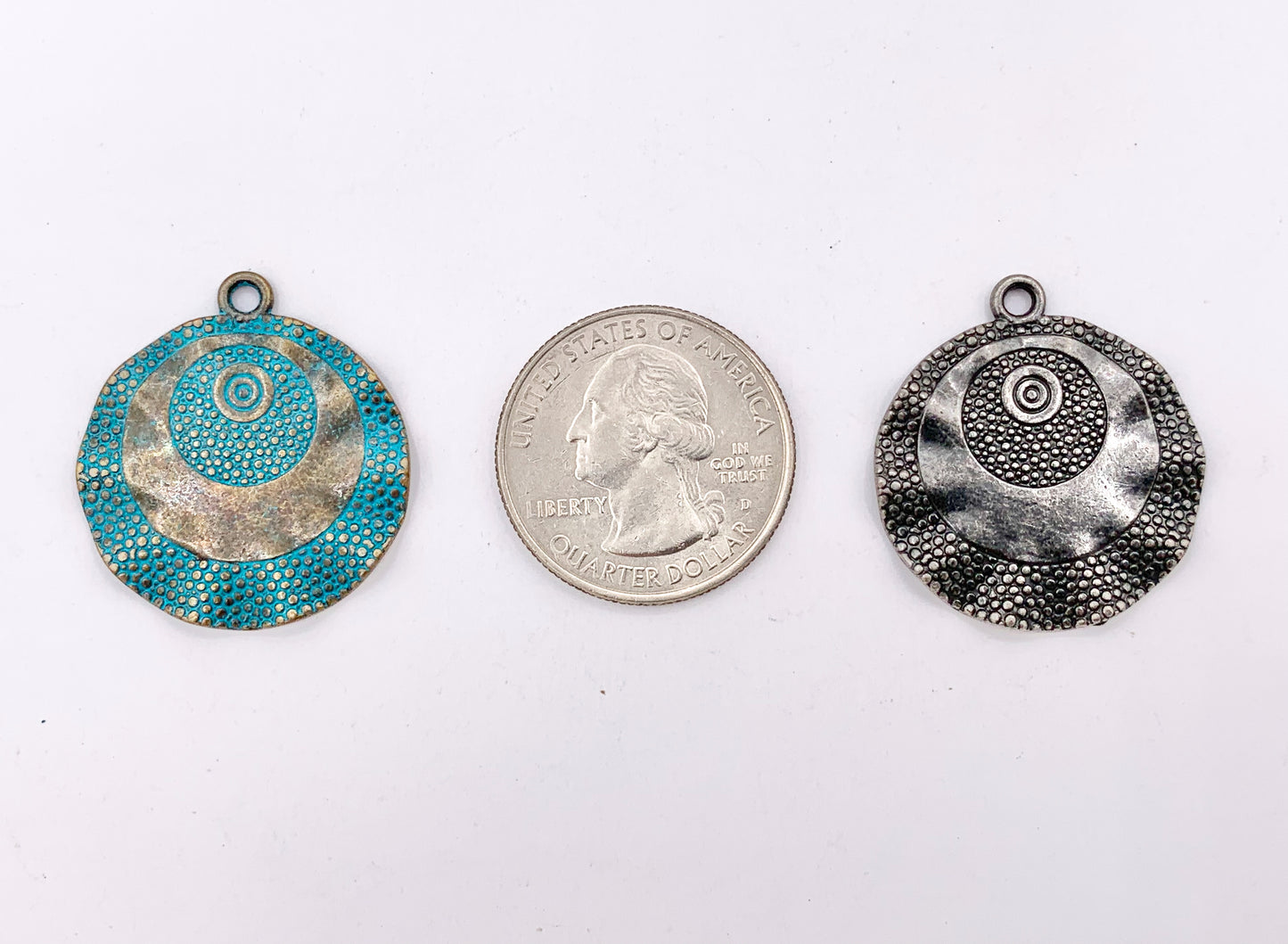 26mm Pewter Wavy Hammered Coin Charms Cute Swirl Coin Pendants in Light Gold, Gold, Silver, Bronze, Gunmetal and Blue Patina Color