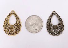 Cargar imagen en el visor de la galería, 24x34mm Pewter Filigree Teardrop Pendants in Gold, Silver, Blue Patina and Bronze Color
