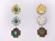 Cargar imagen en el visor de la galería, 21x25mm Pewter Greek Cross With Turquoise Charms Antique Cross Pendants in Gold, Silver and Bronze Color 15 PCS