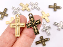 Cargar imagen en el visor de la galería, 14x21mm Pewter Small Cross Charms Cute Religious Pendant in Matte Gold, Silver, Bronze Color