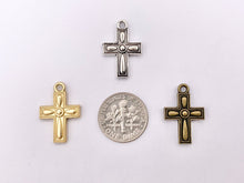 Cargar imagen en el visor de la galería, 14x21mm Pewter Small Cross Charms Cute Religious Pendant in Matte Gold, Silver, Bronze Color