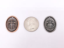 Cargar imagen en el visor de la galería, 21x26mm Pewter Oval Cross Charms Cute Carved Floral Religious Pendants Available in 10 Colors