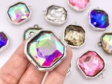 Load image into Gallery viewer, 29mm Pewter Large Soldered Crystal Square Silver And Bronze Pendant Available in 6 Colors 5 PCS