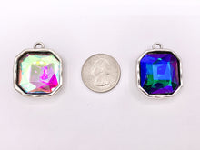 Load image into Gallery viewer, 29mm Pewter Large Soldered Crystal Square Silver And Bronze Pendant Available in 6 Colors 5 PCS