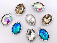 Cargar imagen en el visor de la galería, 27x39mm Pewter Large Soldered Crystal Oval Silver Pendant Available in 4 Colors Clear, Champagne, AB, Blue 5 PCS