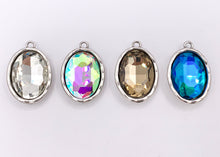 Cargar imagen en el visor de la galería, 27x39mm Pewter Large Soldered Crystal Oval Silver Pendant Available in 4 Colors Clear, Champagne, AB, Blue 5 PCS