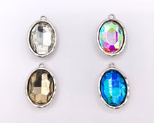 Cargar imagen en el visor de la galería, 27x39mm Pewter Large Soldered Crystal Oval Silver Pendant Available in 4 Colors Clear, Champagne, AB, Blue 5 PCS