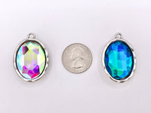Cargar imagen en el visor de la galería, 27x39mm Pewter Large Soldered Crystal Oval Silver Pendant Available in 4 Colors Clear, Champagne, AB, Blue 5 PCS